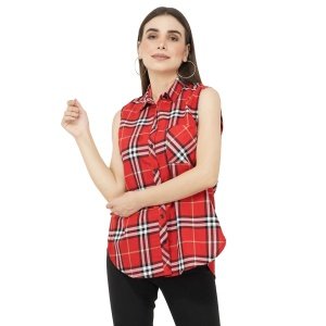 Checkred Trendy Sleeveless Shirts for Women High Skyzz