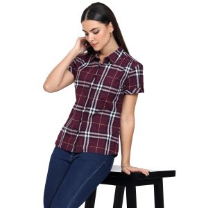 Maroon check shirt form women