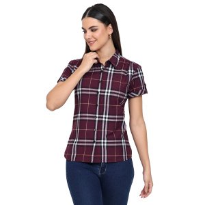 Maroon check shirt form women